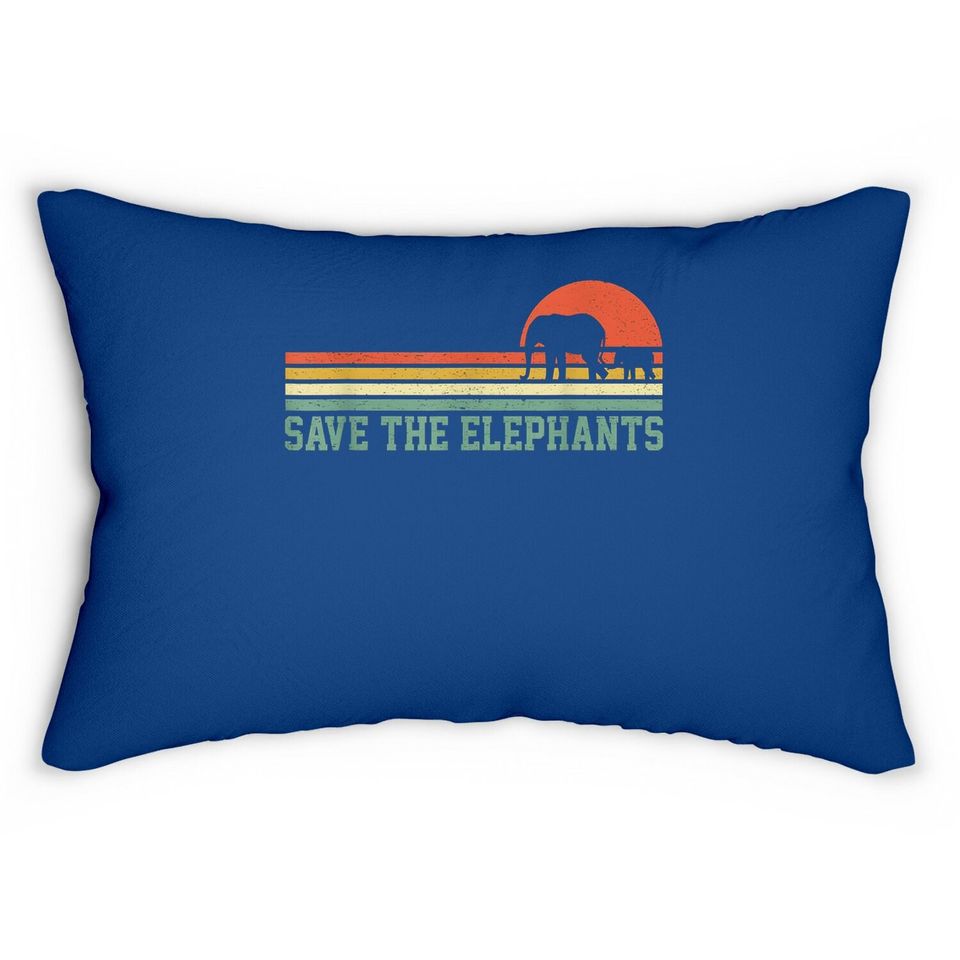 Vintage Save The Elephants Lumbar Pillow Gift Elephants Lumbar Pillow