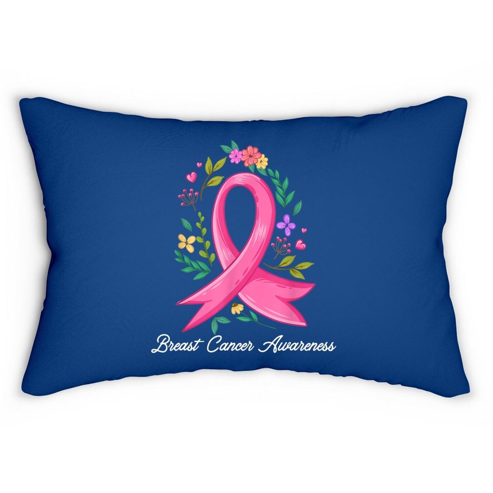 Floral Pink Breast Cancer Awareness In October We Wear Pink Lumbar Pillow