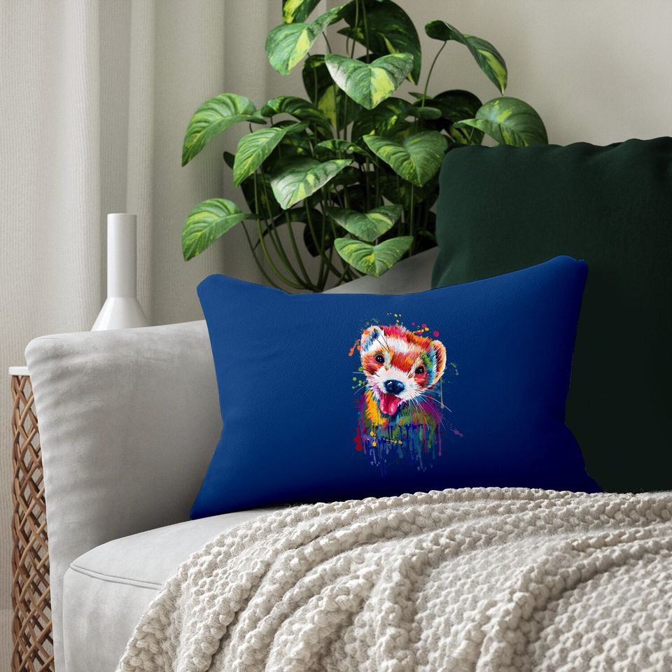 Ferret Face Graphics Hand Drawn Splash Art Pet Lover Lumbar Pillow