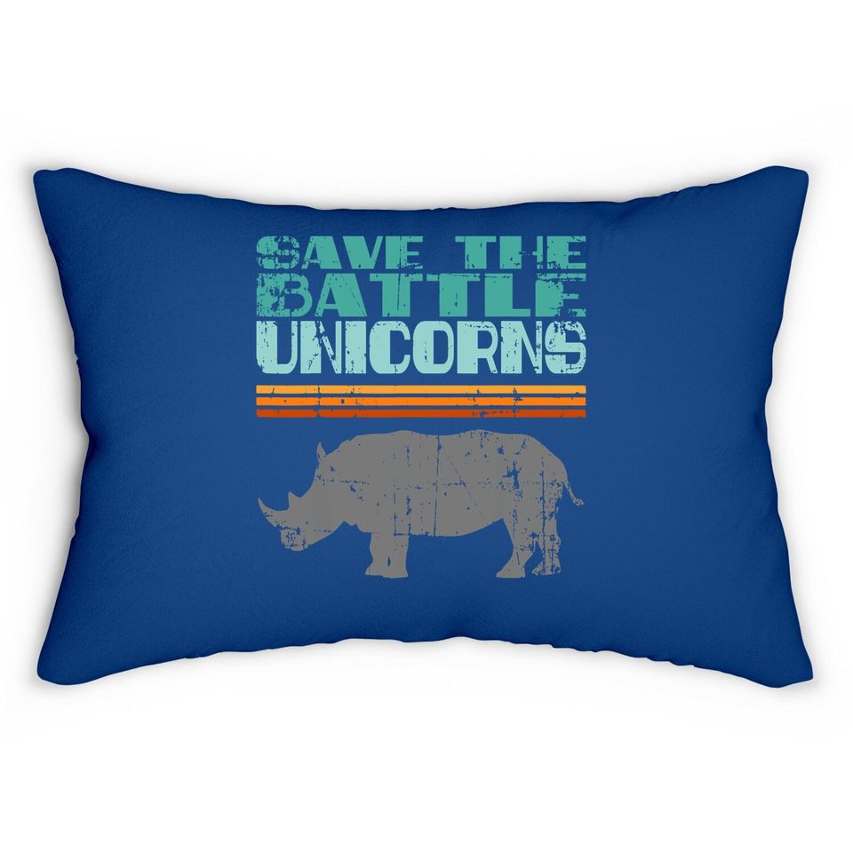Vintage Save The Battle Unicorn Retro Rhino Rhinoceros Lumbar Pillow