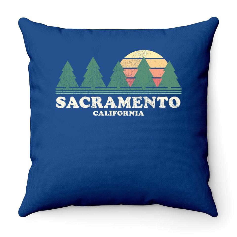 Sacramento Ca Vintage Throwback Throw Pillow Retro 70s Design Throw Pillow