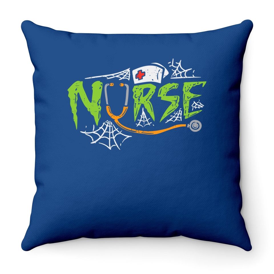 Nurse Spiderwebs Stethoscope Scary Halloween Throw Pillow