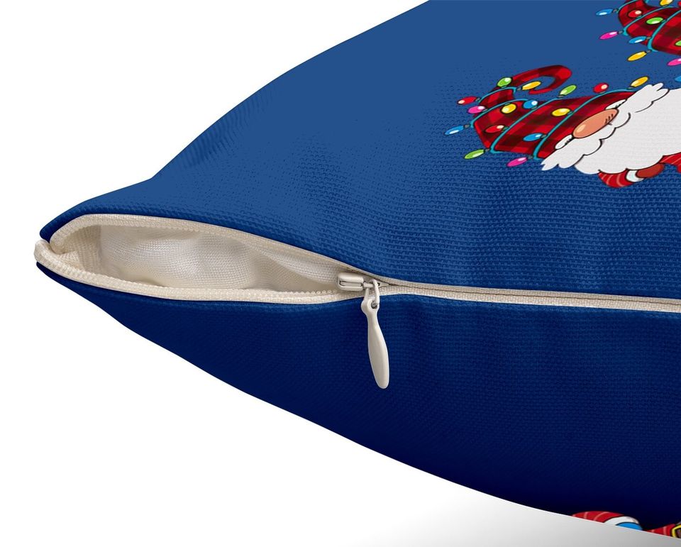 Three Gnomes Red Plaid Hat Gnome Christmas Tree Lights Throw Pillow