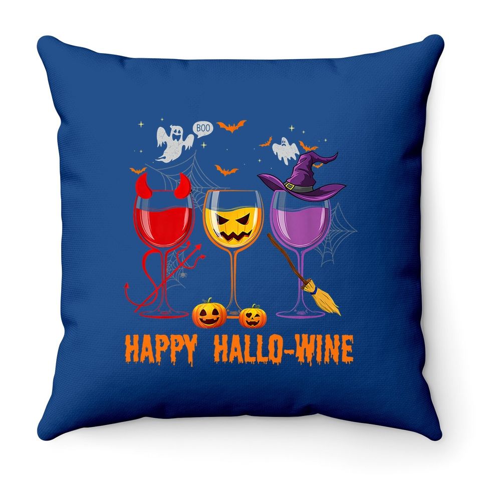 Happy Hallo Wine Glass Wine Drinking Lover Throw Pillow