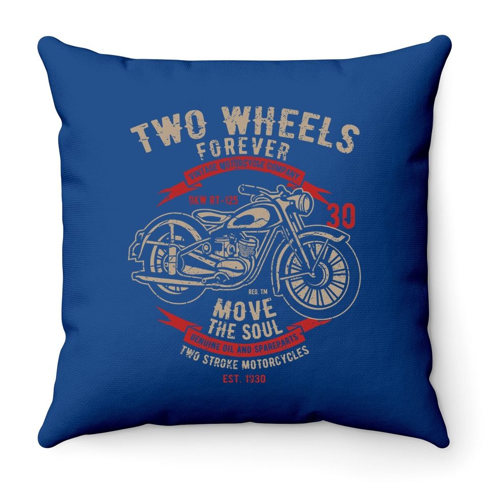 Motorcycle Throw Pillow Two Wheels Forever Vintage Throw Pillow