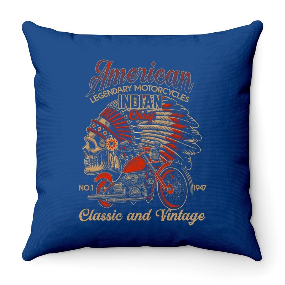 Retro Vintage American Motorcycle Indian Throw Pillow