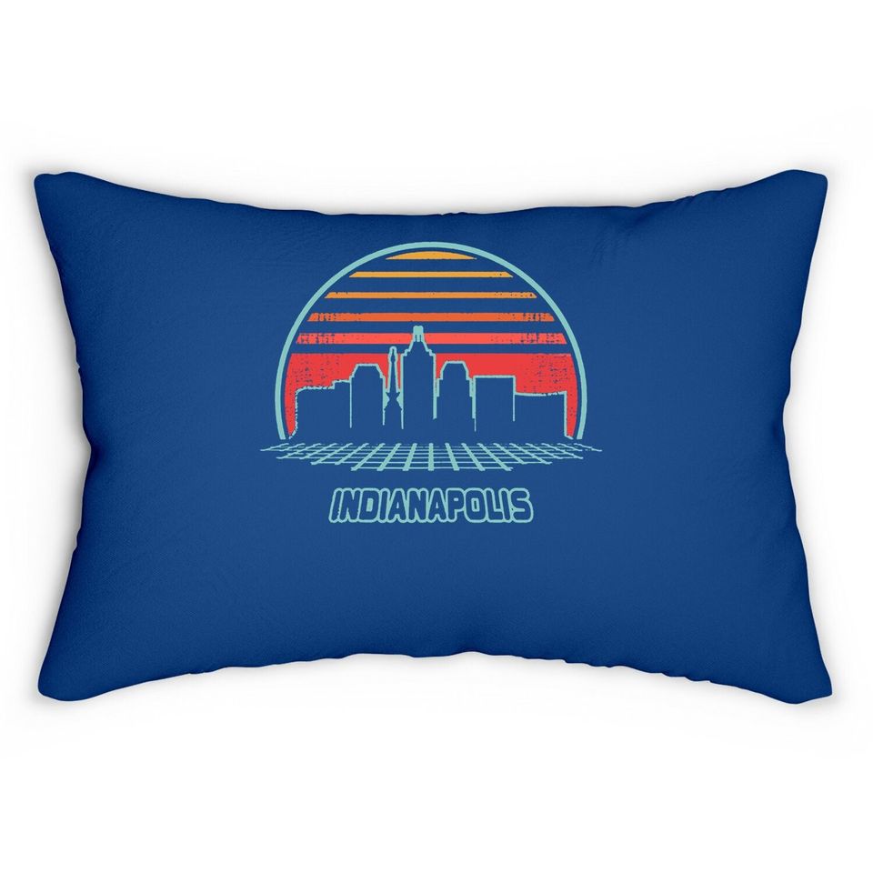 Indianapolis City Skyline Retro 80s Style Souvenir Gift Lumbar Pillow
