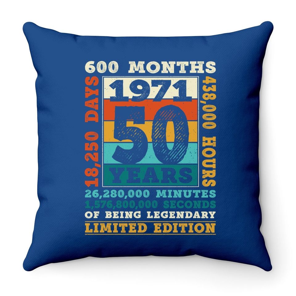 Retro 1971 50 Years Of Being Legendary Throw Pillow