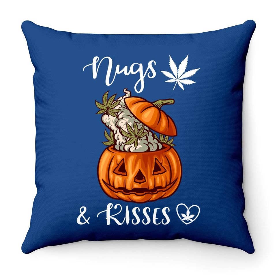 Nugs And Kisses Marijuana Cannabis Leaves Pumpkin Weed Throw Pillow