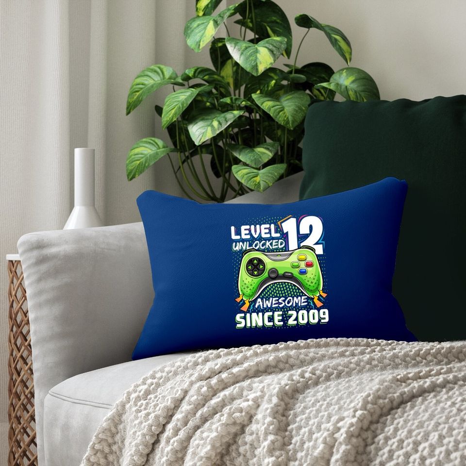 Level 12 Unlocked Awesome 2009 Video Game 12th Birthday Gift Lumbar Pillow