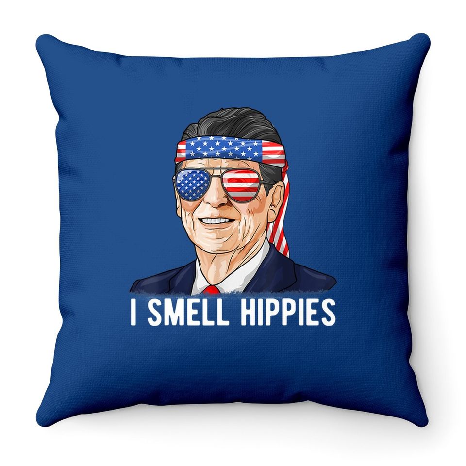 Reagan Ronald Throw Pillow Conservative President I Smell Hippies Throw Pillow