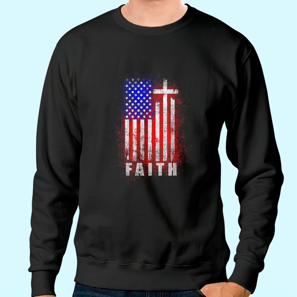Patriotic Christian Faith Love Jesus American Flag Cross Sweatshirt