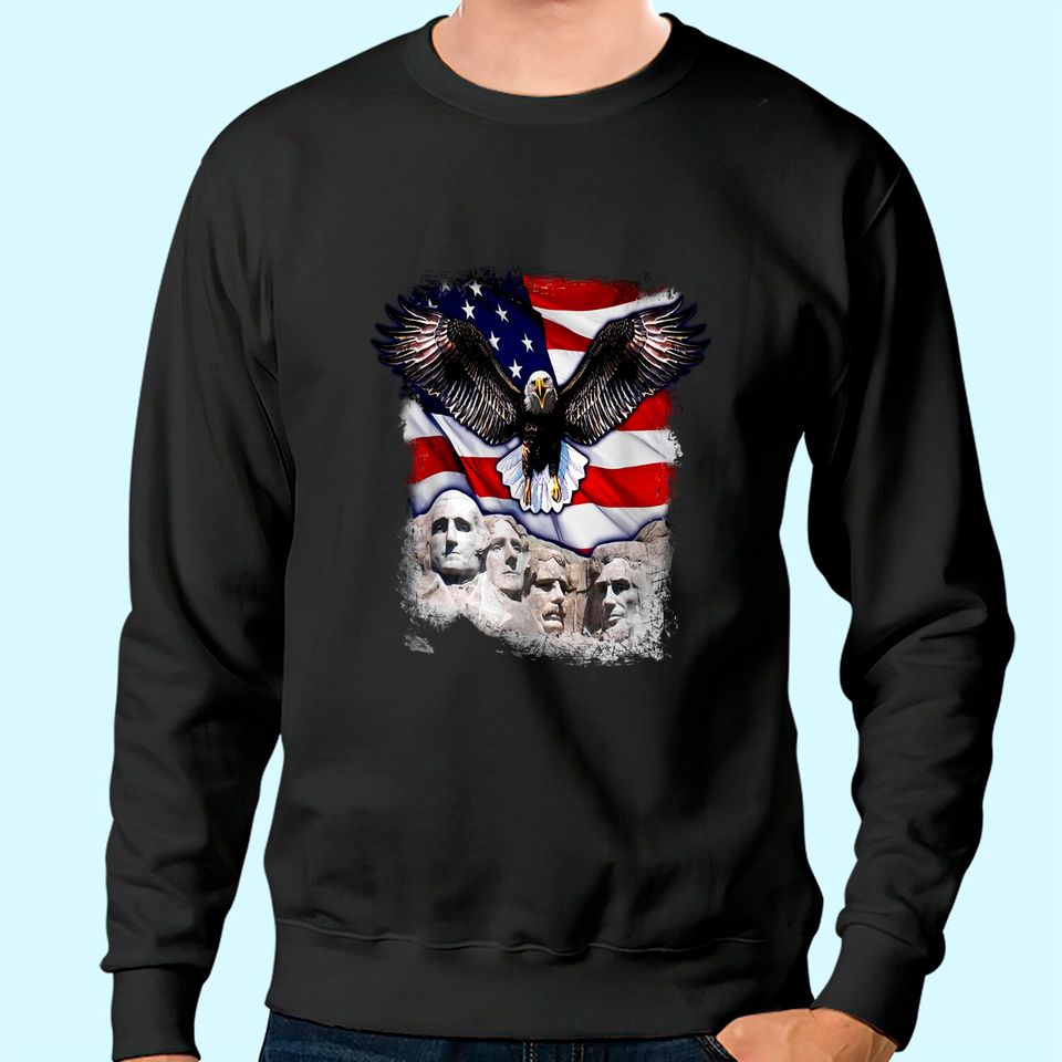 4th Of July American Bald Eagle Mount Rushmore 'Merica Flag Sweatshirt