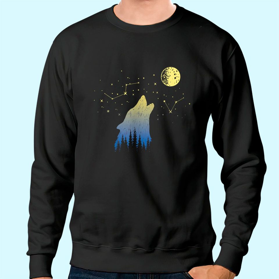 Wolf Howling at Stars Constellations and Moon Sweatshirt