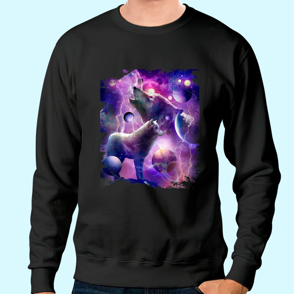 Cosmic Wolf Howling At Moon In SpaceT Sweatshirt