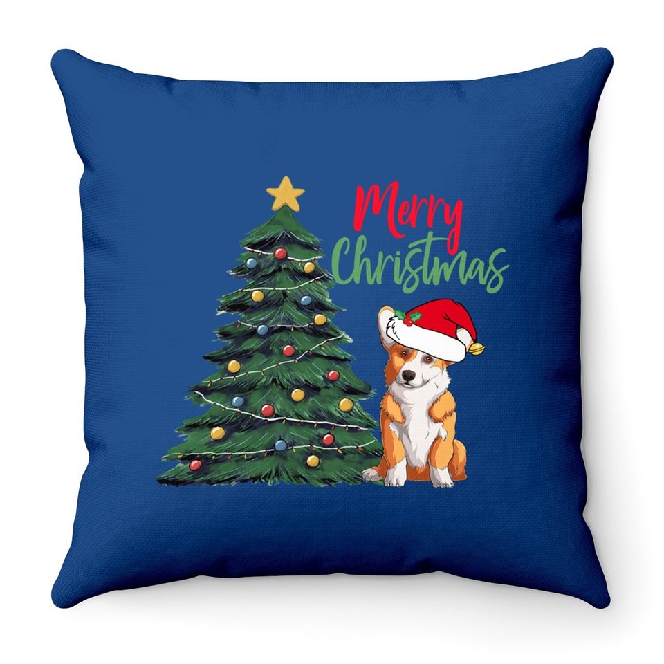 Merry Christmas Corgi Dog In Santa Hat Cute Holiday Throw Pillow