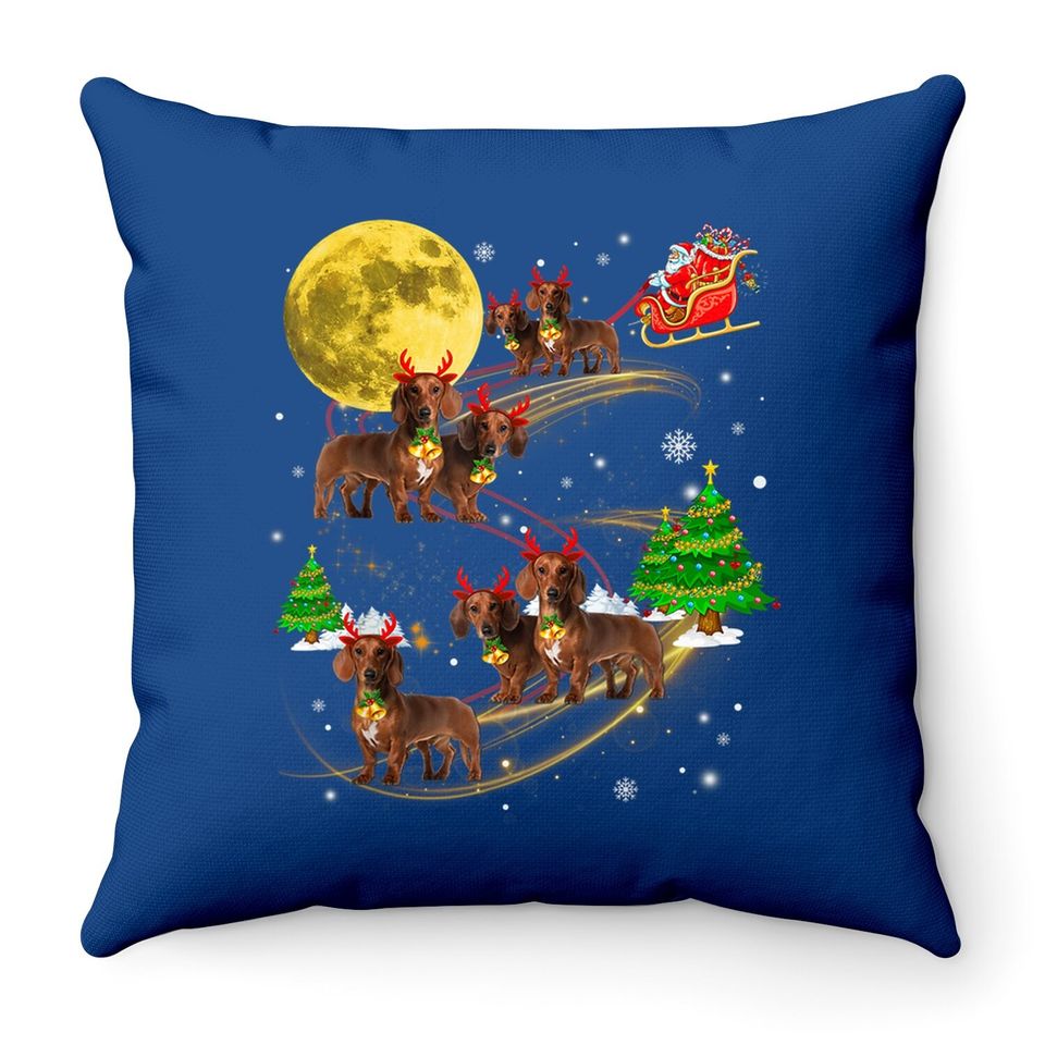 Dachshund Reindeer Christmas Dog Riding Santa Light Xmas Throw Pillow