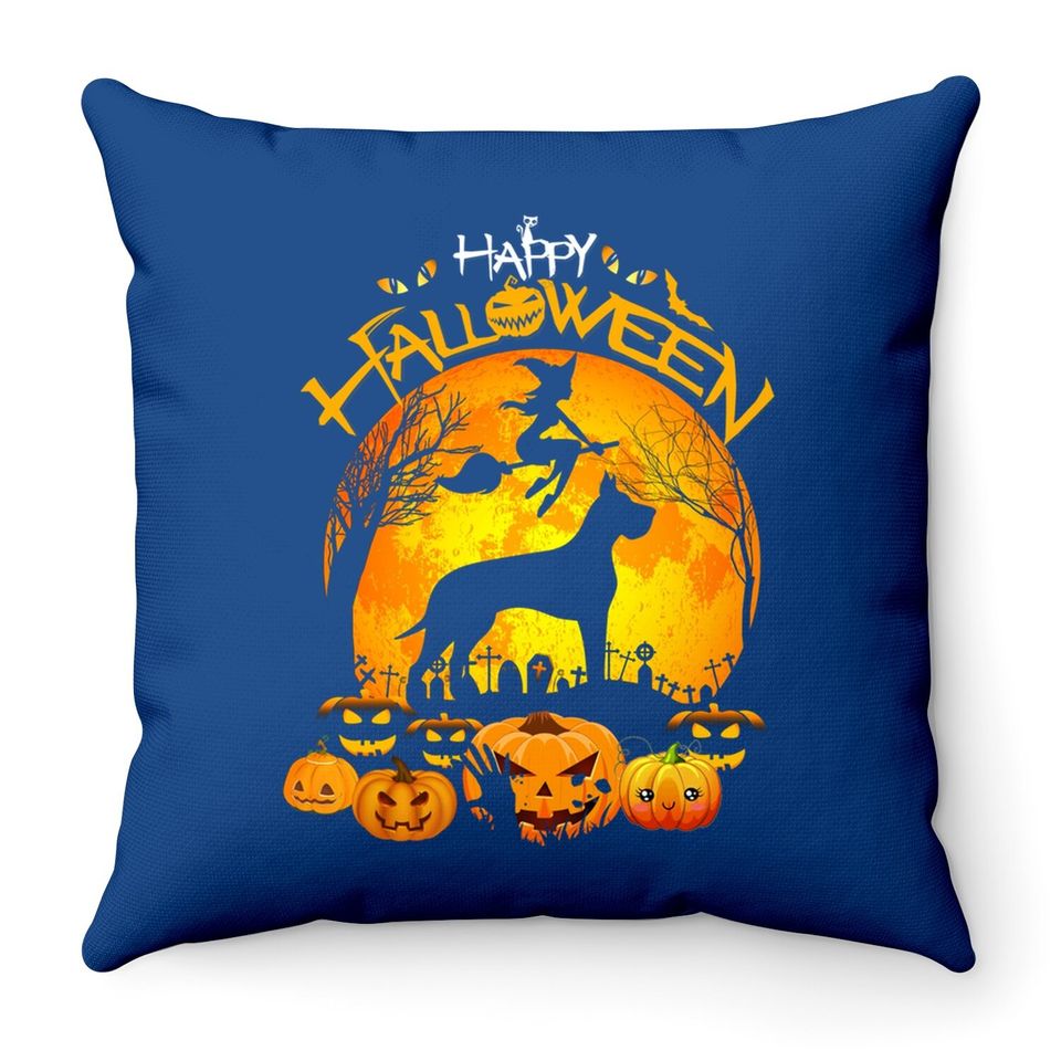 Great Dane Dog Pumpkin Happy Halloween Throw Pillow