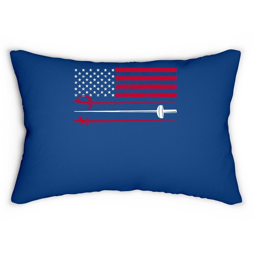 Fencing American Flag Sabers Usa Gift Lumbar Pillow