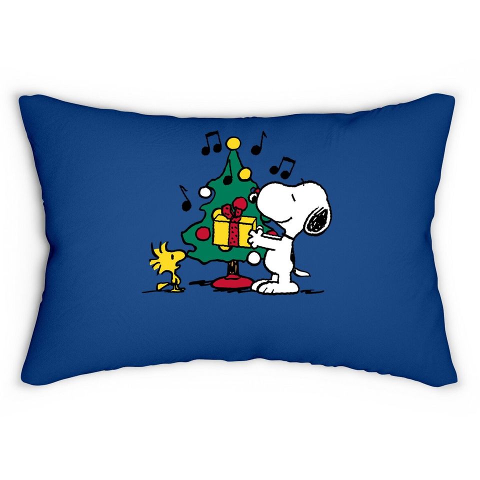 Snoopy And Woodstock Holiday Christmas Tree Lumbar Pillow