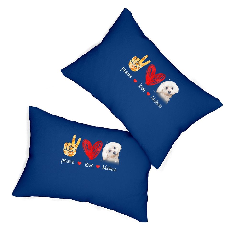 Peace Love Maltese Dog Lumbar Pillow