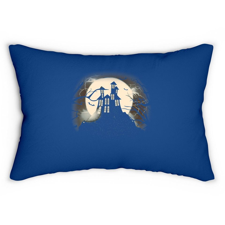Vintage Haunted House Halloween Lumbar Pillow - Moon And Graveyard Lumbar Pillow