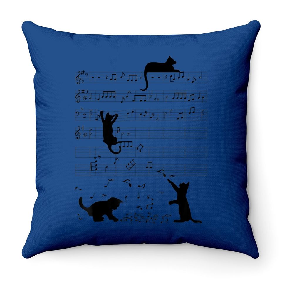 Cat Kitty Playing Music Note Clef Musician Art Throw Pillow