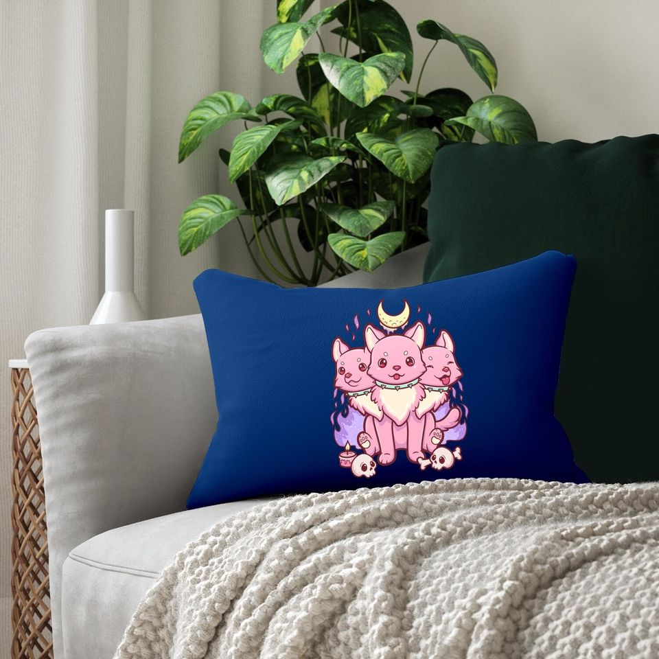 Kawaii Pastel Goth Cute Creepy 3 Headed Dog Lumbar Pillow