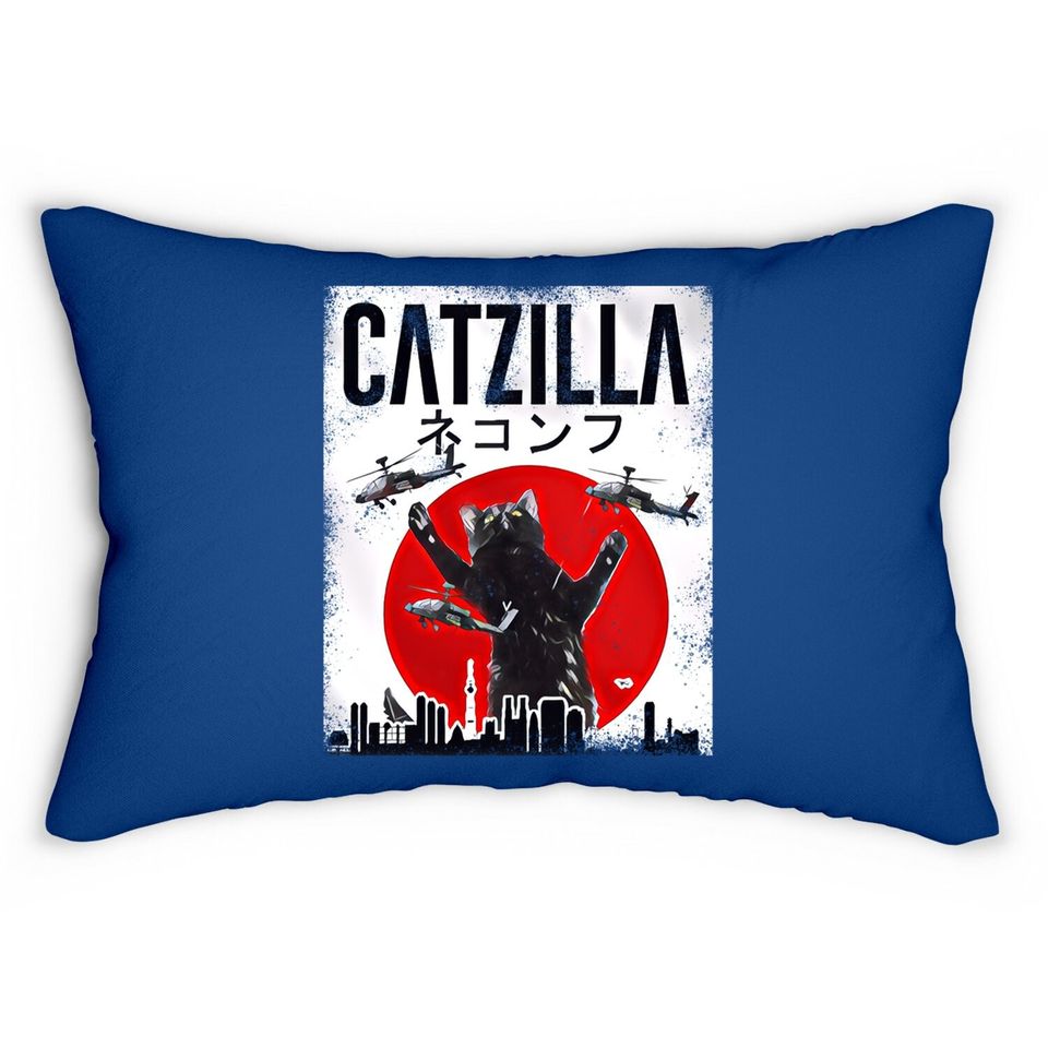 Vintage Catzilla Japanese Sunset Style Cat  lumbar Pillow