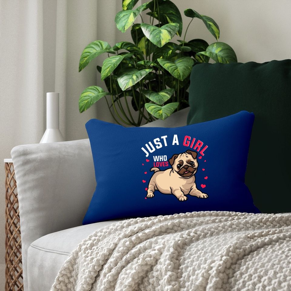Cute Pug Lovers Hearts Girl Lumbar Pillow