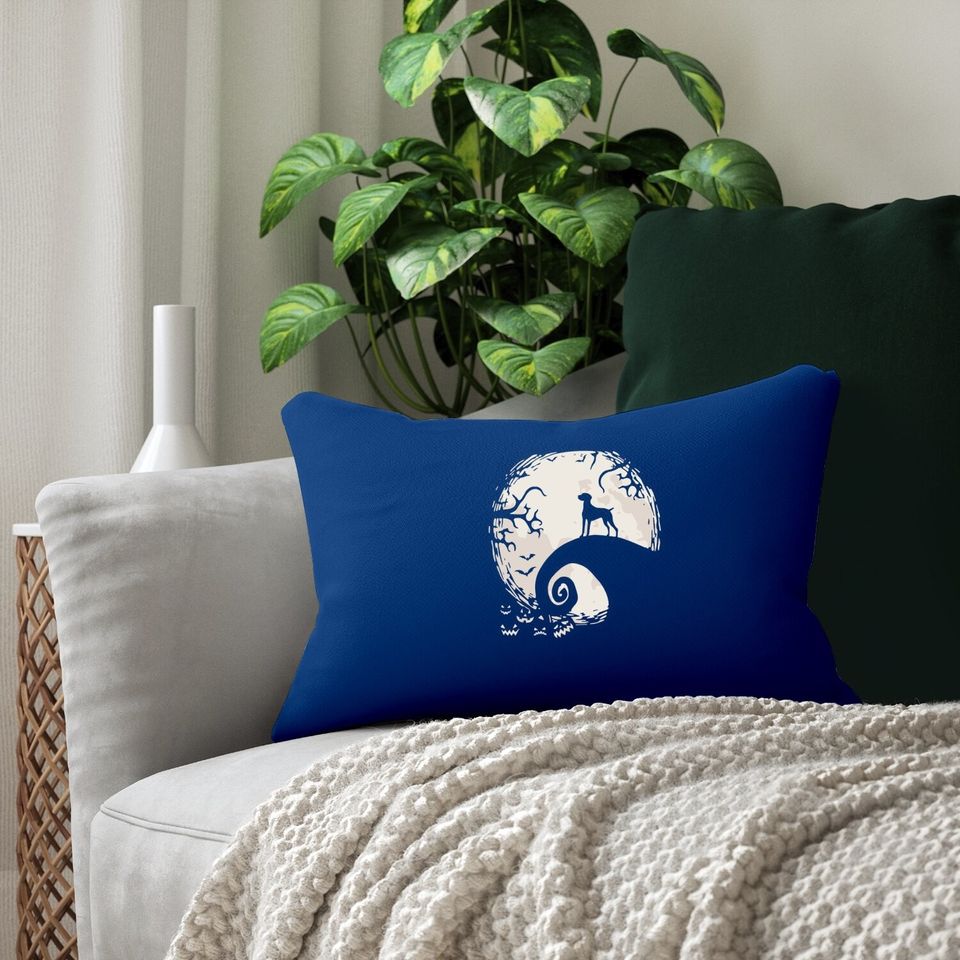 Vizsla Dog And Moon Howl In Forest Dog Halloween Party Lumbar Pillow