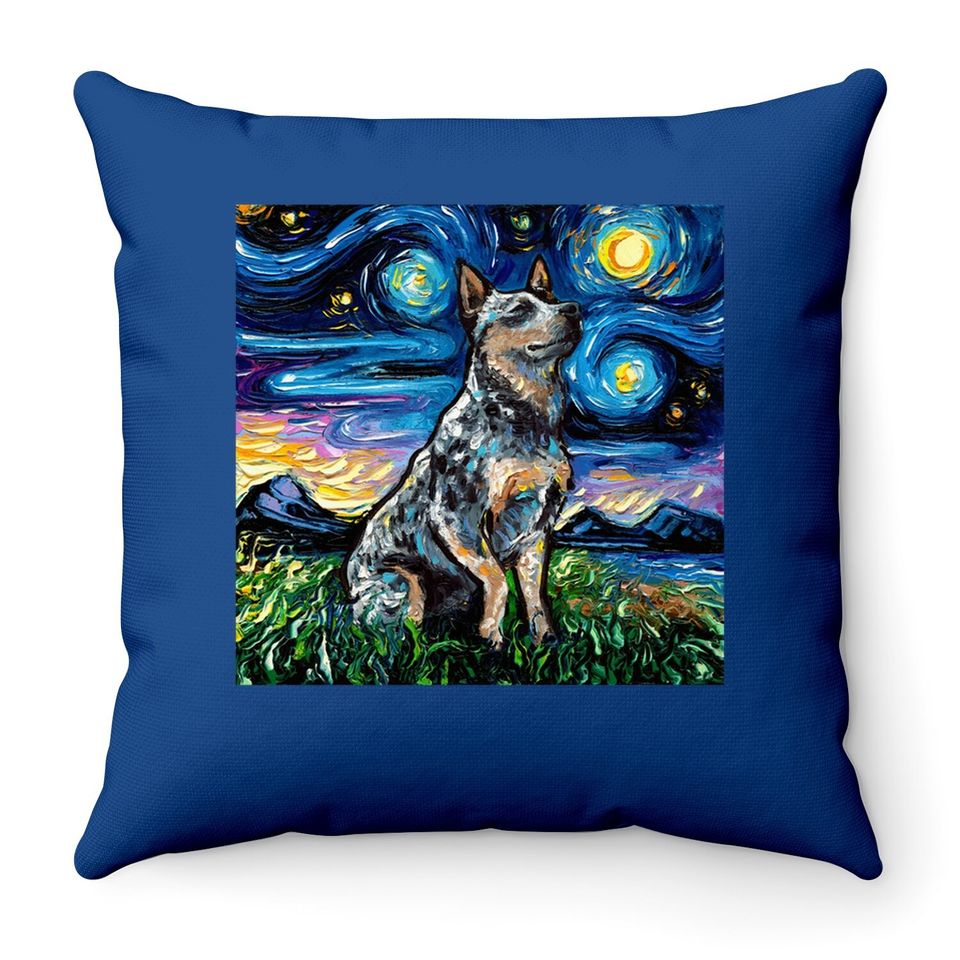 Blue Heeler Starry Night Australian Cattle Dog Art Throw Pillow