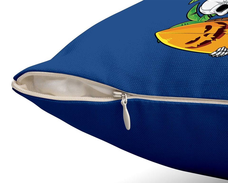 Skeleton Surfing Halloween Hawaii Surfer Throw Pillow