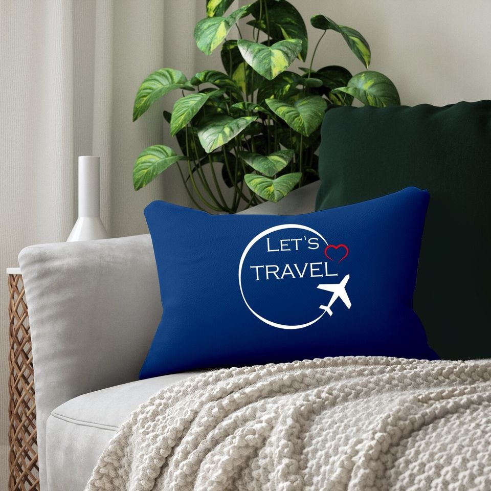 World Traveller Let's Travel Cute Traveling Vacation Lumbar Pillow