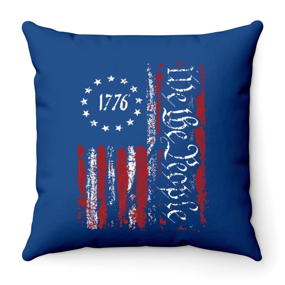 Vintage Old American Flag Patriotic 1776 We The People Usa Throw Pillow
