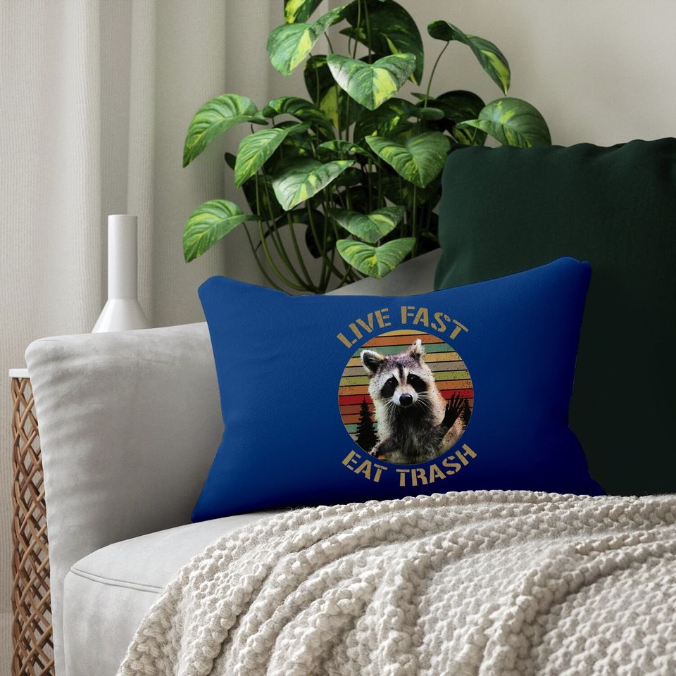Live Fast Eat Trash Racoon Lumbar Pillow