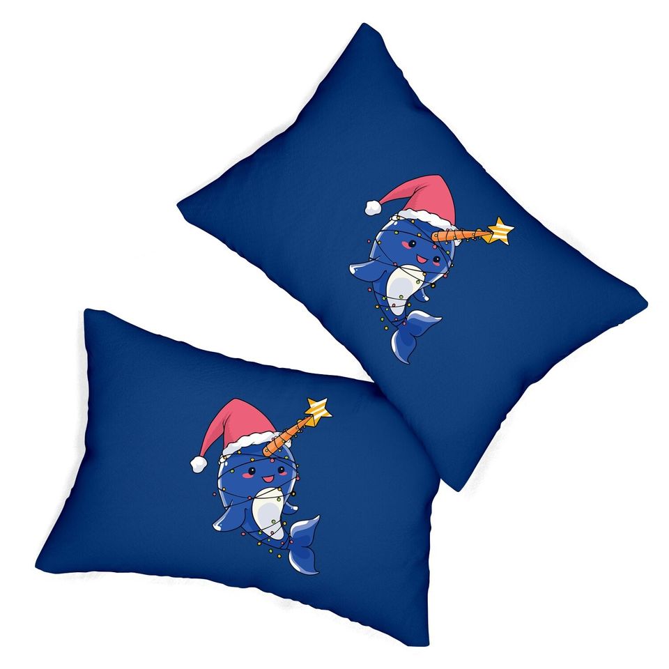 Narwhal Christmas Lumbar Pillow