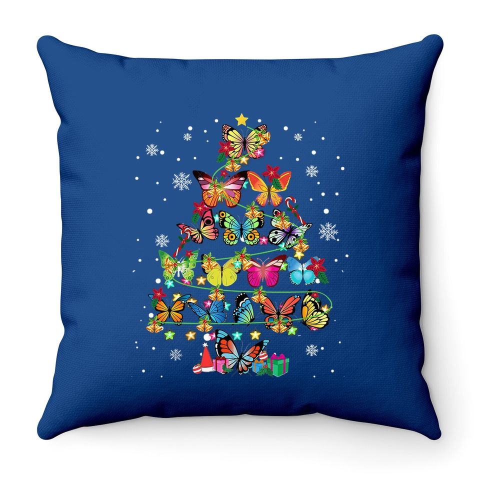 Butterfly Christmas Tree Throw Pillow