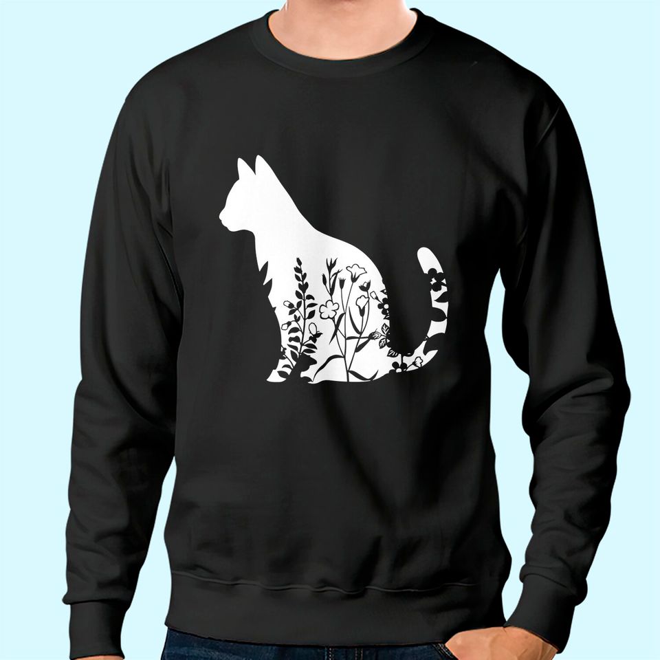 Cute Cat Sweatshirt, Cat Sweatshirt, Floral Cat Sweatshirt, Cat Lover Sweatshirt