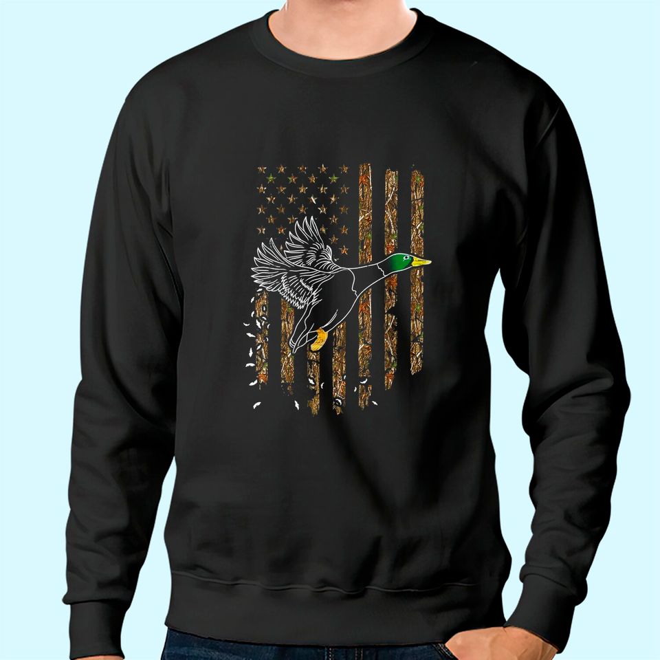 Duck Hunter American Flag Waterfowl Hunting Camouflage Sweatshirt