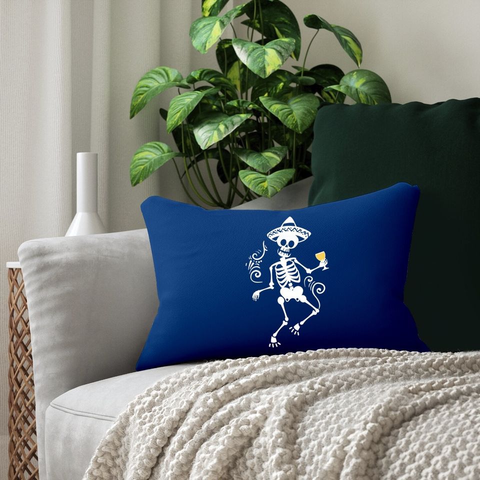 Skeleton Drinking Day Of The Dead Lumbar Pillows