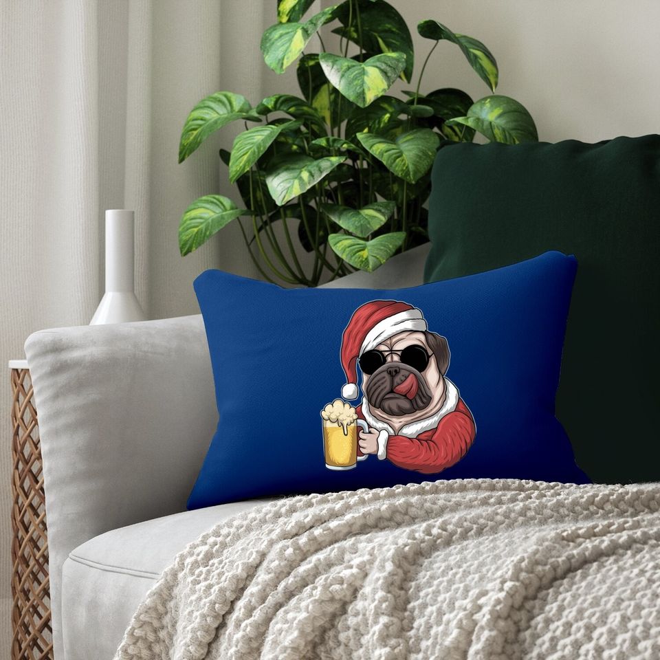 Dog Beer Wearing A Santa Christmas Pillows