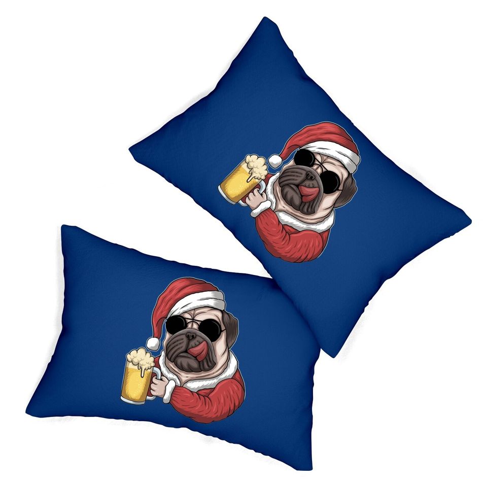 Dog Beer Wearing A Santa Christmas Pillows