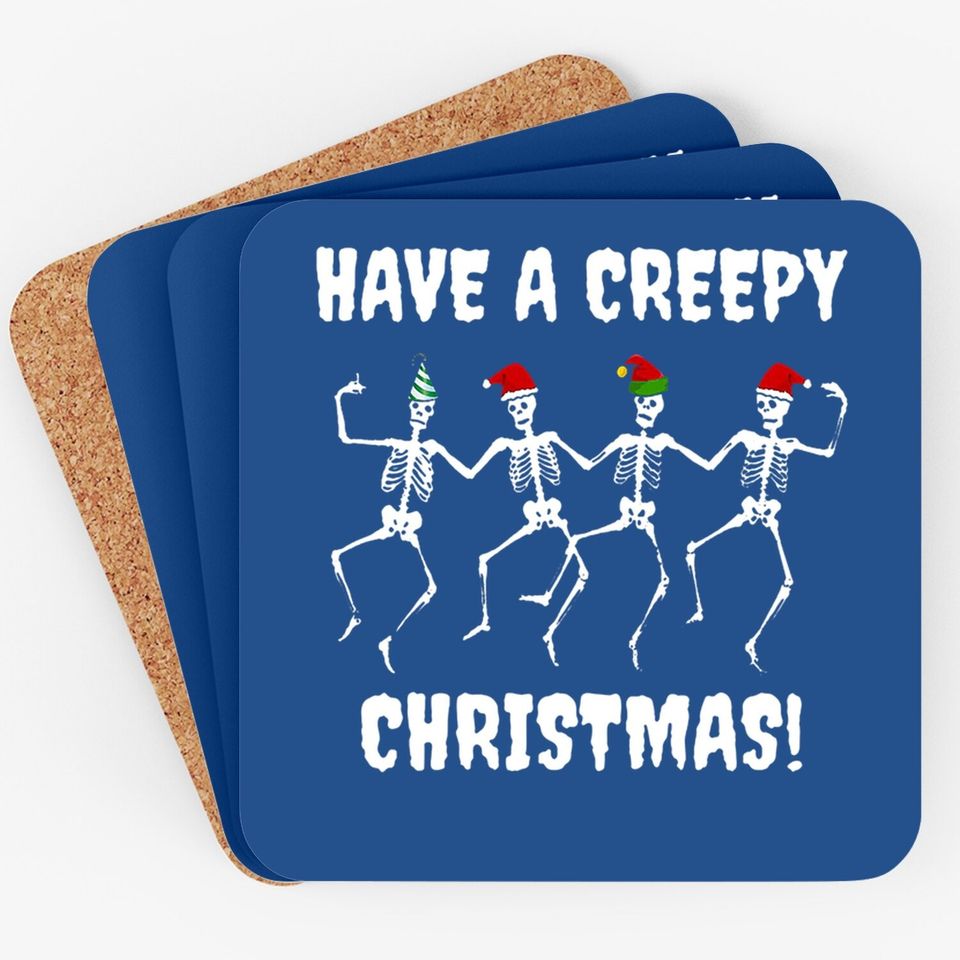 Have A Creepy Skeleton Cartoon Christmas Coasters