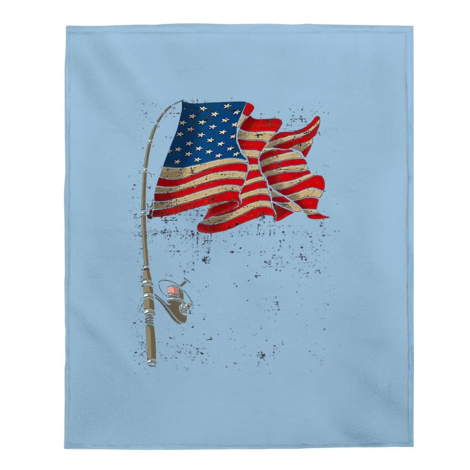 Fishing American Flag Fisherman Patriotic Day 4th Of July Baby Blanket
