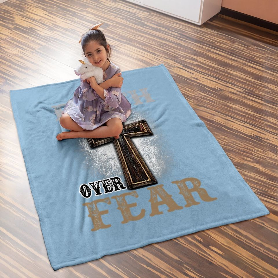Faith Over Fear Wood Cross Religion Baby Blanket Adult Baby Blanket