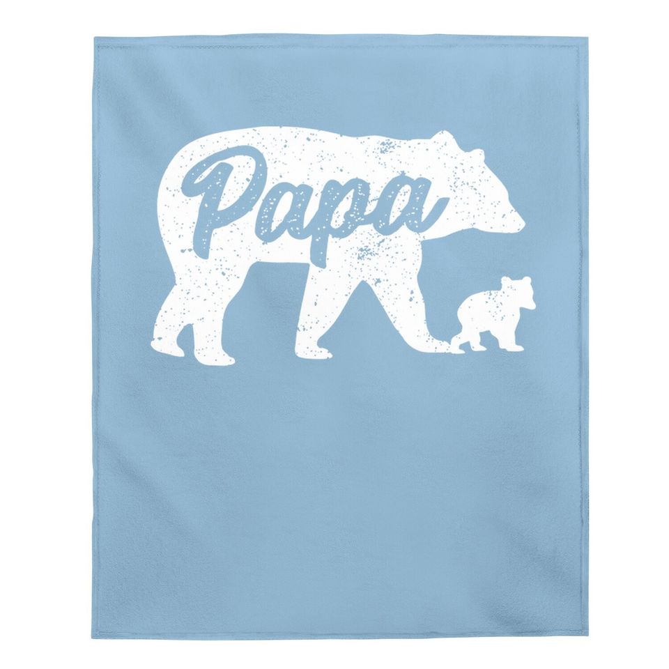 Vintage Papa Father Bear With 1 Cub Father's Day Baby Blanket