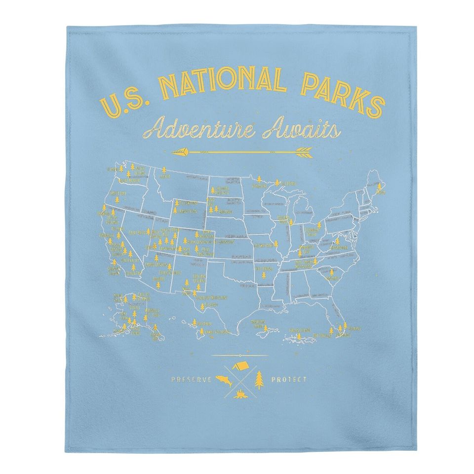 62 National Parks Map Gifts Us Park Vintage Camping Hiking Baby Blanket