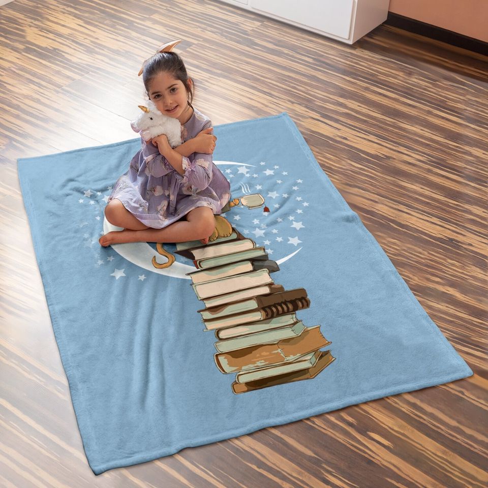 Kittens, Cats, Tea And Books Gift Reading By Moonlight Baby Blanket