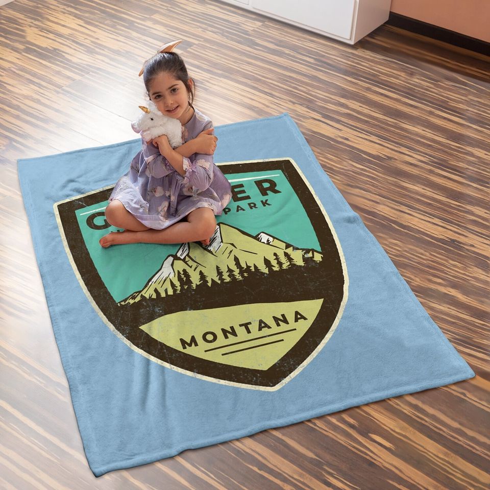 Retro Glacier National Park Montana Mountains Vintage Badge Baby Blanket